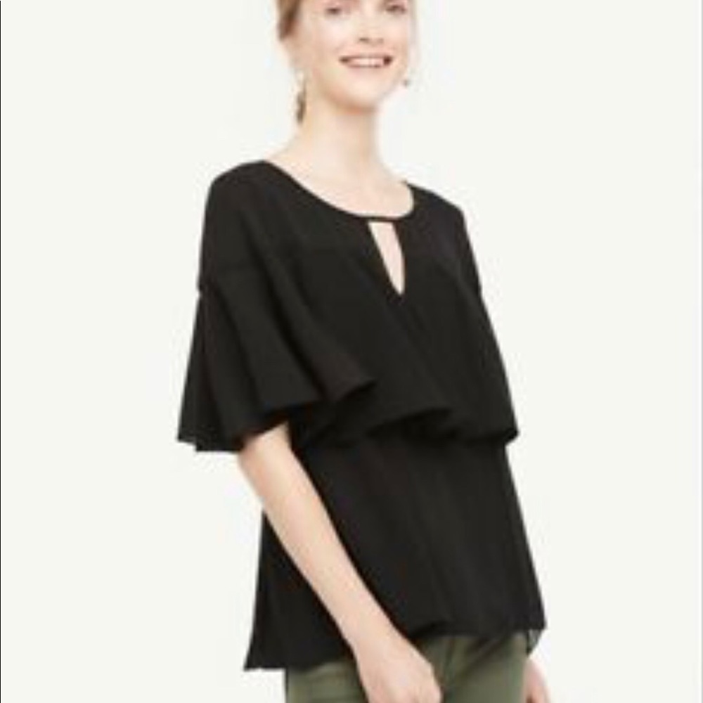 [NWT] Ann Taylor Tiered Ruffle Black Blouse (XS)
